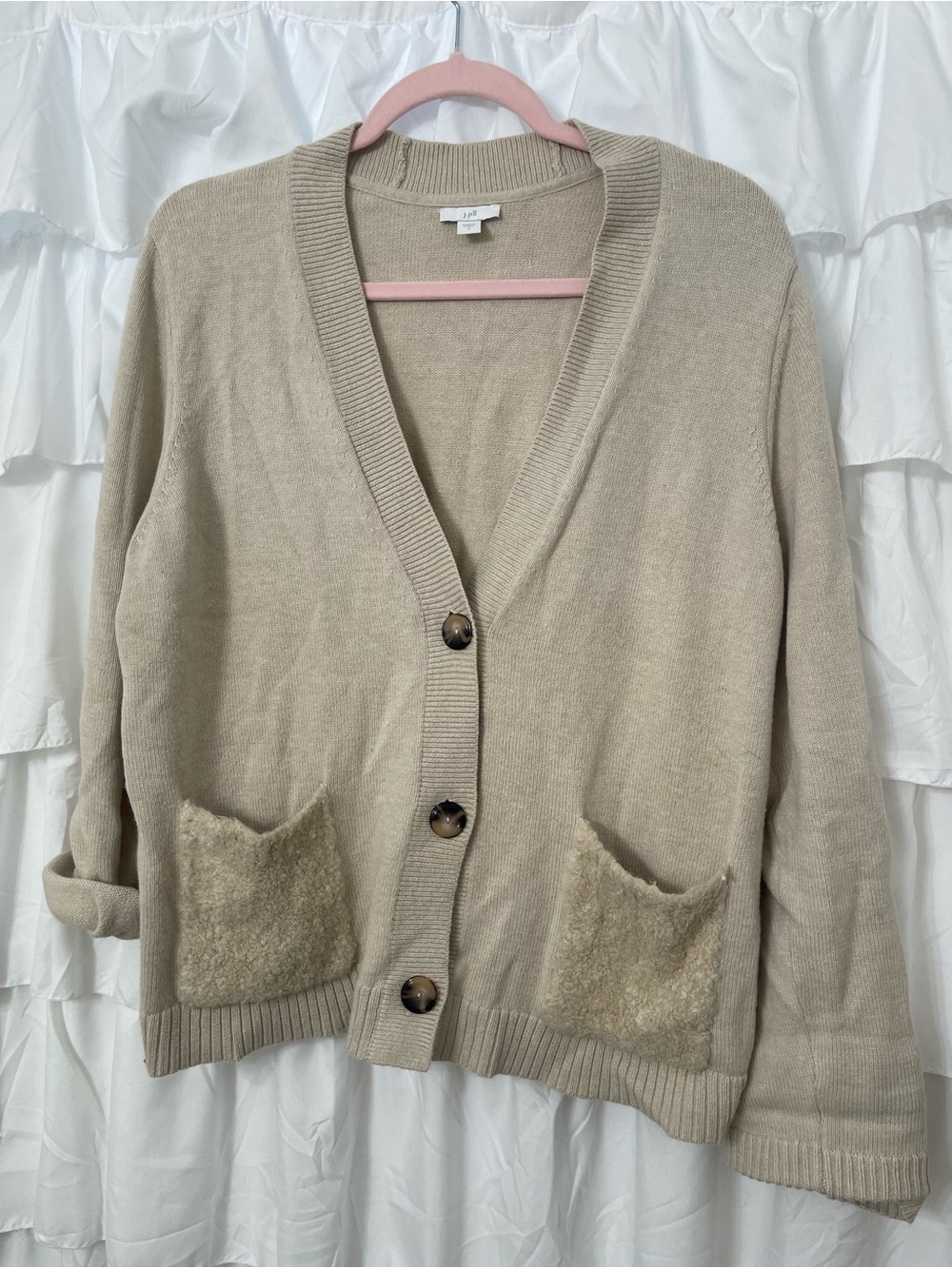 J. Jill Sandstone Beige Button-Front Cardigan